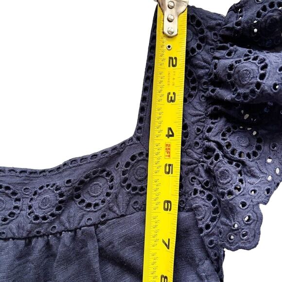Talbots Women's L Navy Dress Eyelet Flutter Sleeve Square Neck Textured Fabric - Picture 9 of 13